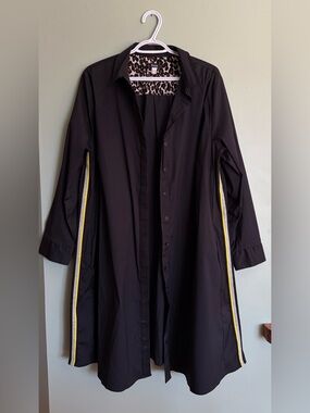 Frapp Women's Black Long Shirt Dress US 18  20 Leopard Neon Stripe Whimsigoth 48